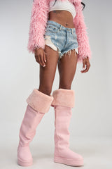 AZALEA WANG MARLOW PINK PU SHERPA FLATFORM BOOT