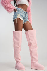 AZALEA WANG MARLOW PINK PU SHERPA FLATFORM BOOT