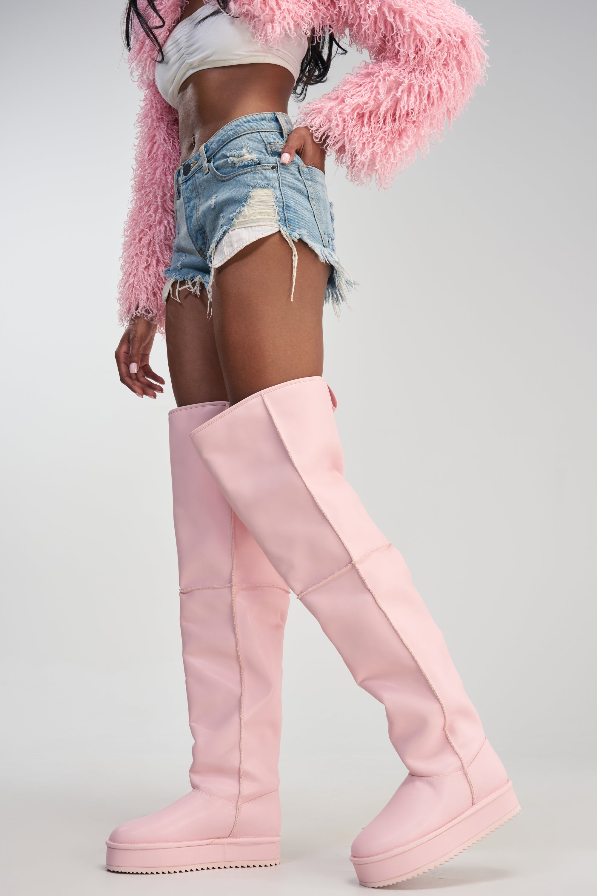 AZALEA WANG MARLOW PINK PU SHERPA FLATFORM BOOT