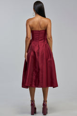 ALWAYS DANCING STRAPLESS MIDI DRESS IN WINE