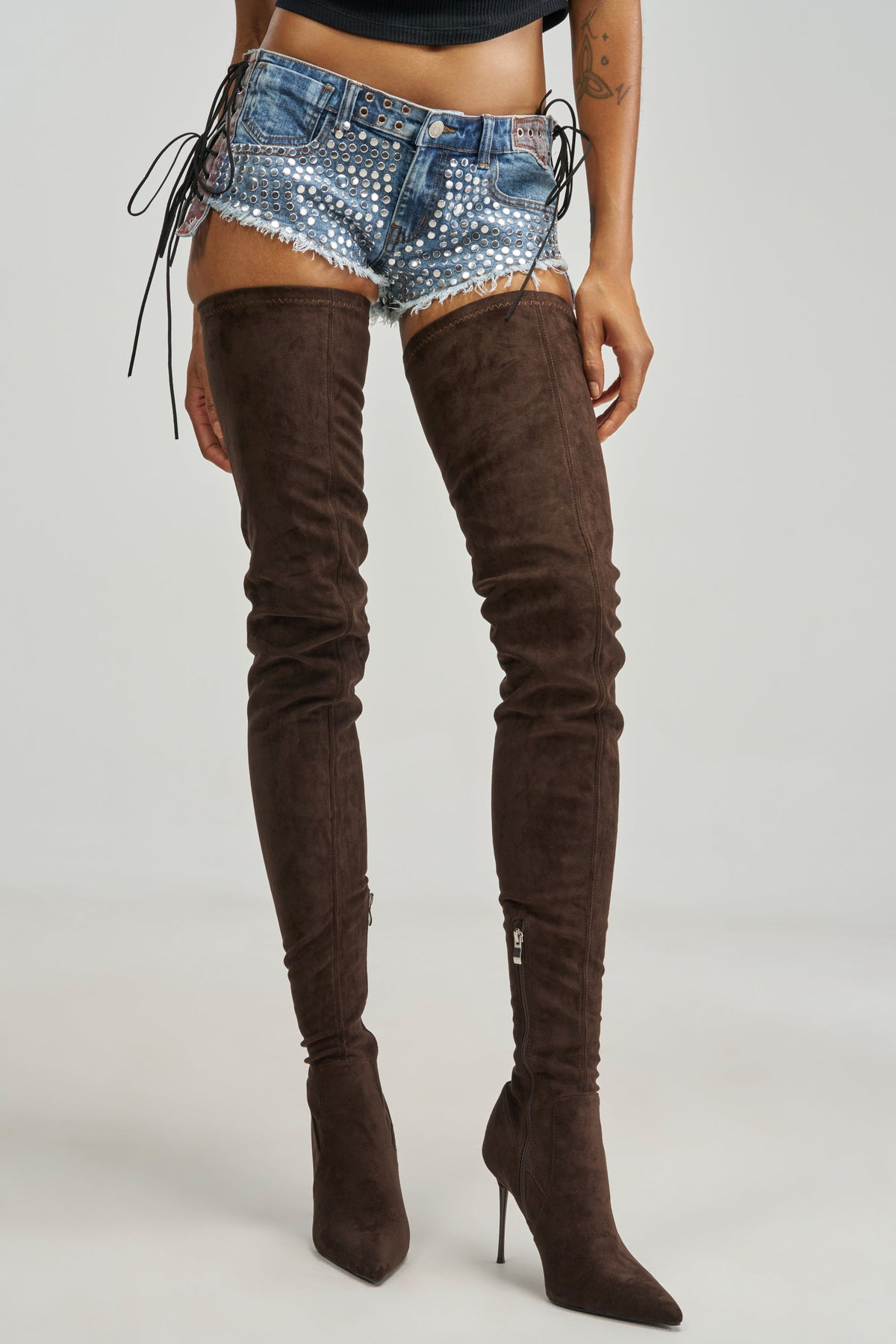 AZALEA WANG MILANDRA CHOCOLATE SUEDE STILETTO THIGH HIGH BOOT
