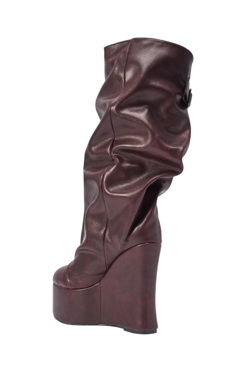 AZALEA WANG MYTH BURGUNDY WEDGE BOOT