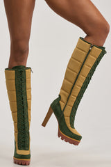 AZALEA WANG NADINE GREEN MULTI PUFFER BLOCK HEEL BOOT