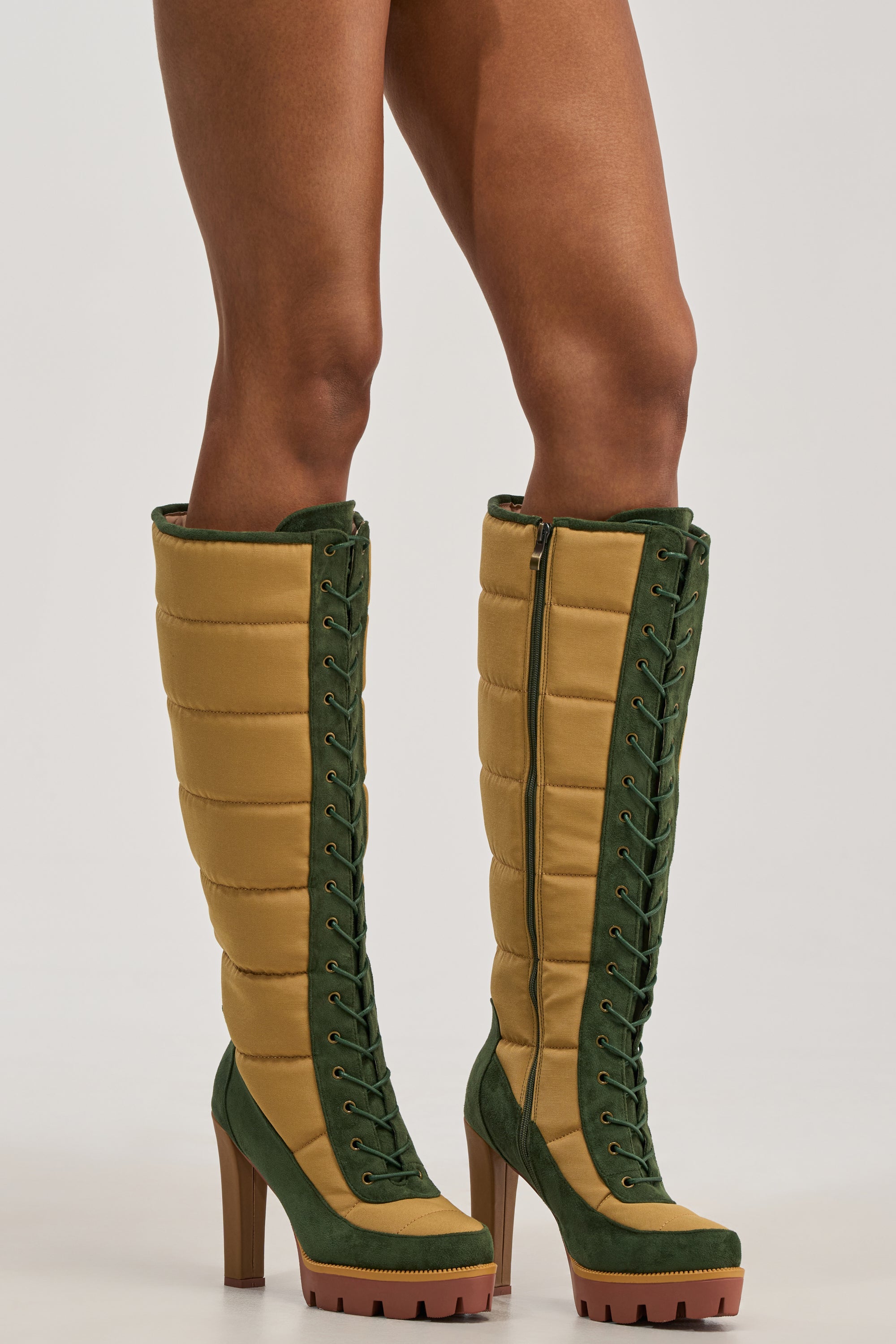 AZALEA WANG NADINE GREEN MULTI PUFFER BLOCK HEEL BOOT