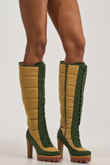 AZALEA WANG NADINE GREEN MULTI PUFFER BLOCK HEEL BOOT