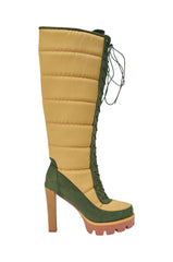 AZALEA WANG NADINE GREEN MULTI PUFFER BLOCK HEEL BOOT