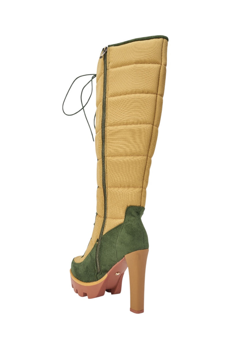 AZALEA WANG NADINE GREEN MULTI PUFFER BLOCK HEEL BOOT