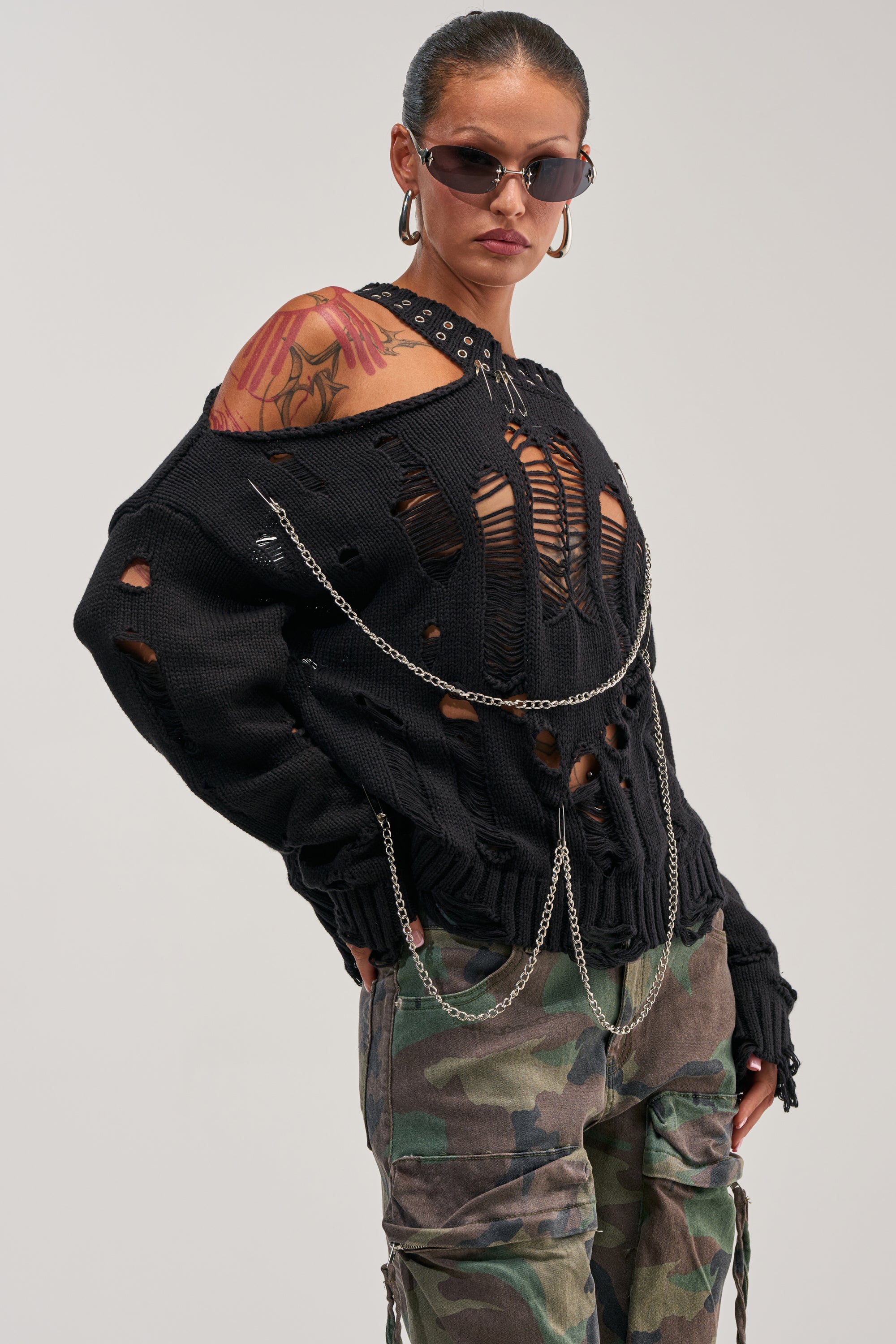 CHOPPED UP DISTRESSED SWEATER