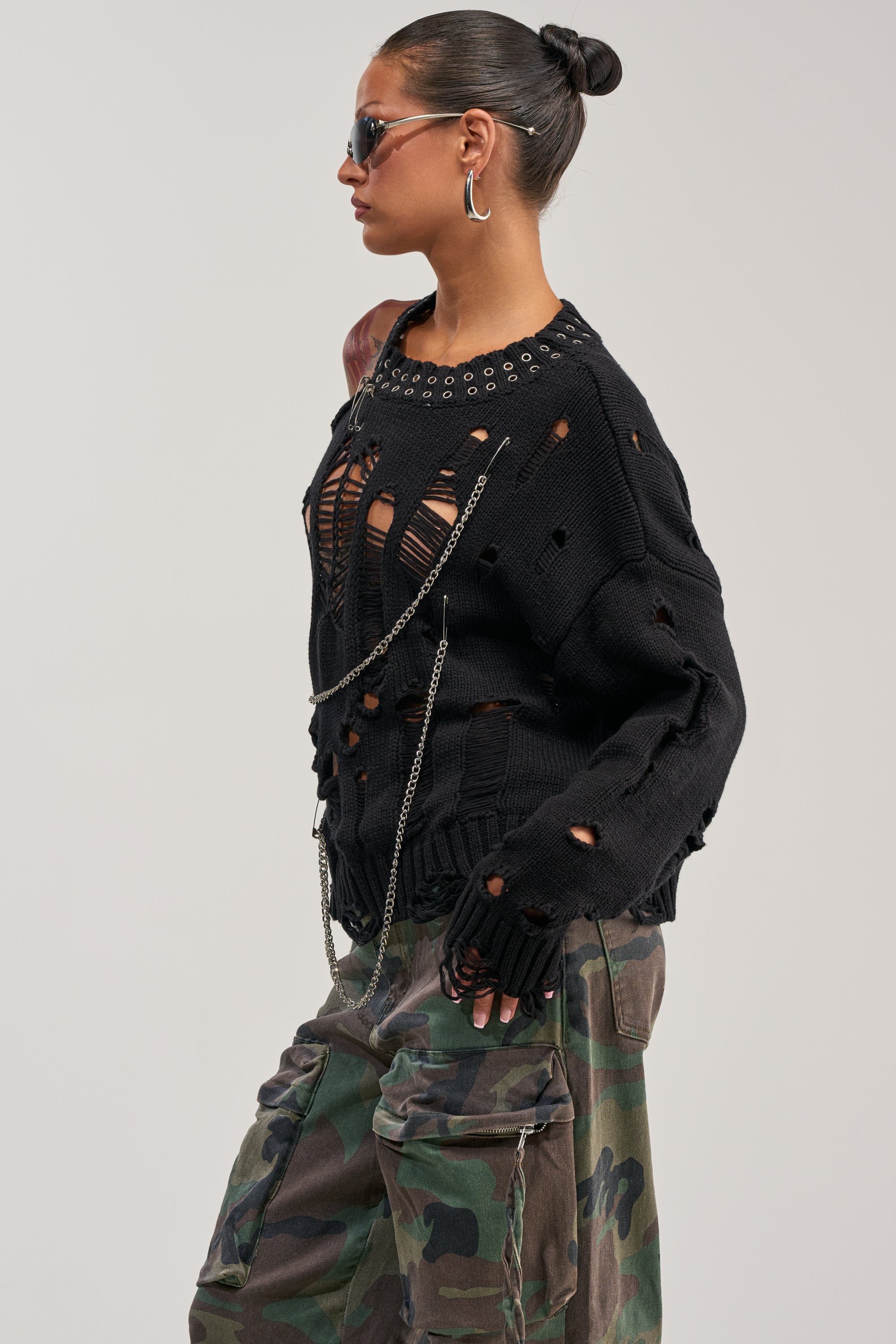 CHOPPED UP DISTRESSED SWEATER