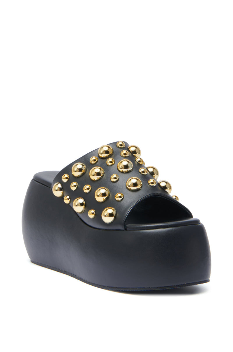 AZALEA WANG SERGO BLACK EMBELLISHED CHUNKY SANDAL
