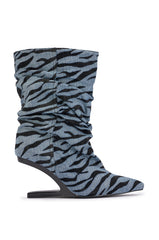 AZALEA WANG SERONA DENIM ZEBRA WEDGE BOOTIE