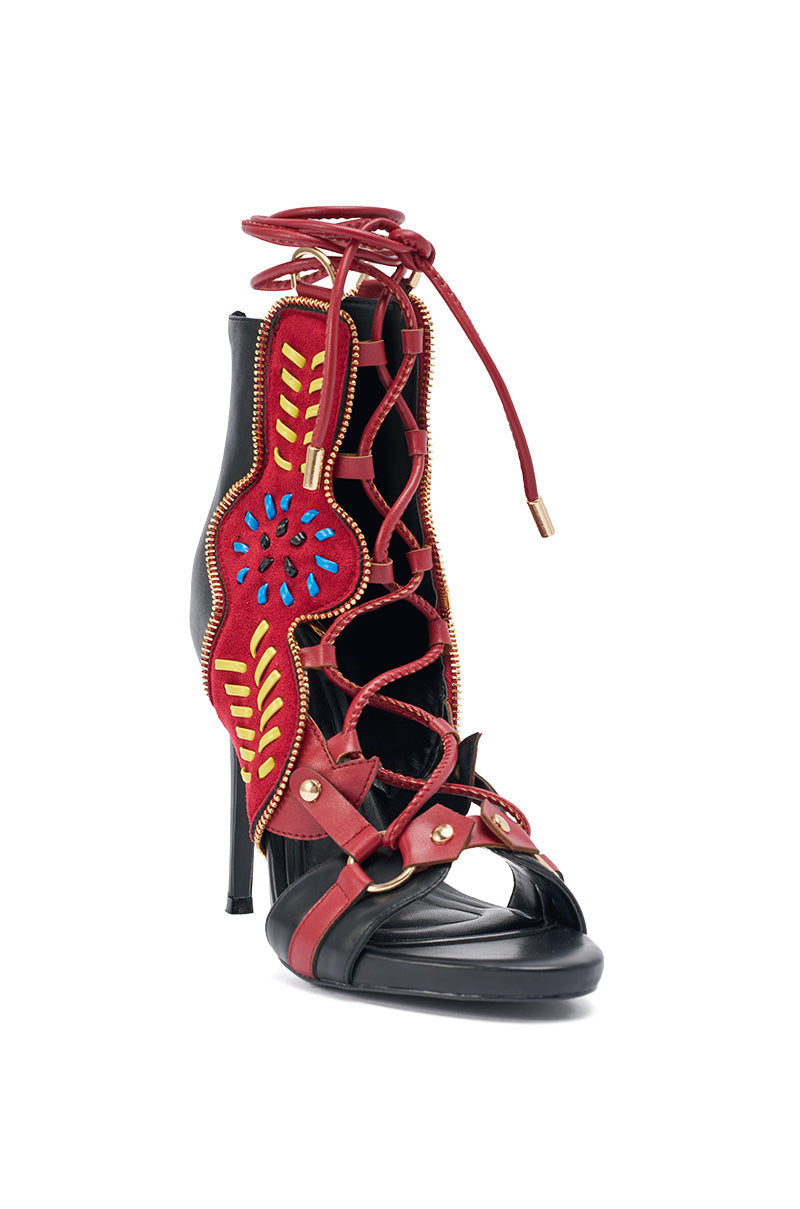 AZALEA WANG SHAINIA BLACK MULTI SUEDE STILETTO SANDAL