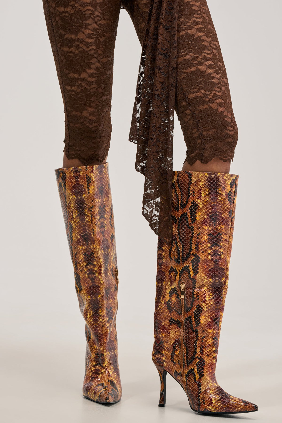 AZALEA WANG SIMONE ORANGE SNAKE STILETTO BOOT