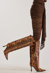 AZALEA WANG SIMONE ORANGE SNAKE STILETTO BOOT