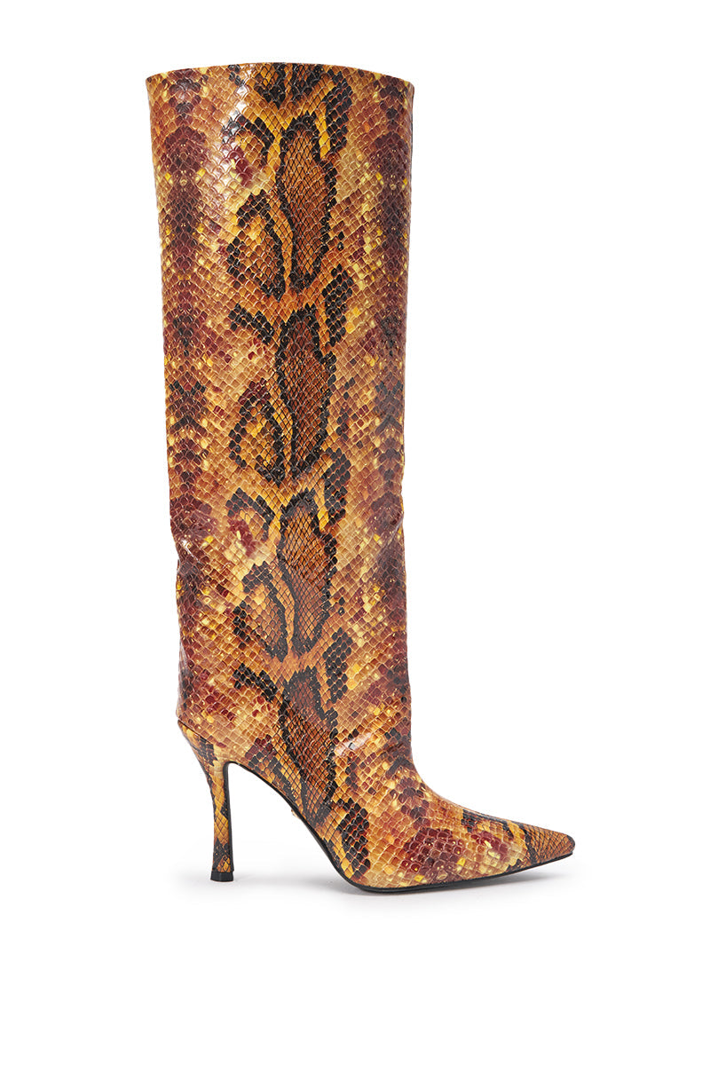 AZALEA WANG SIMONE ORANGE SNAKE STILETTO BOOT