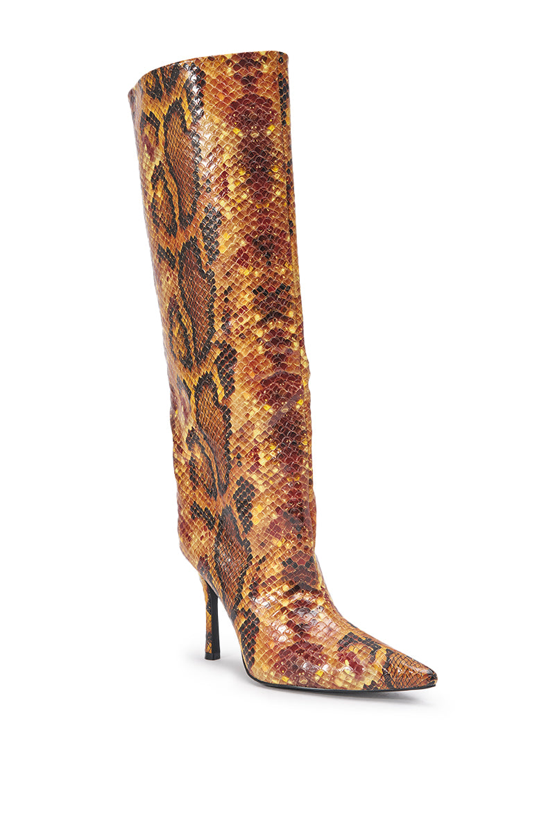 AZALEA WANG SIMONE ORANGE SNAKE STILETTO BOOT