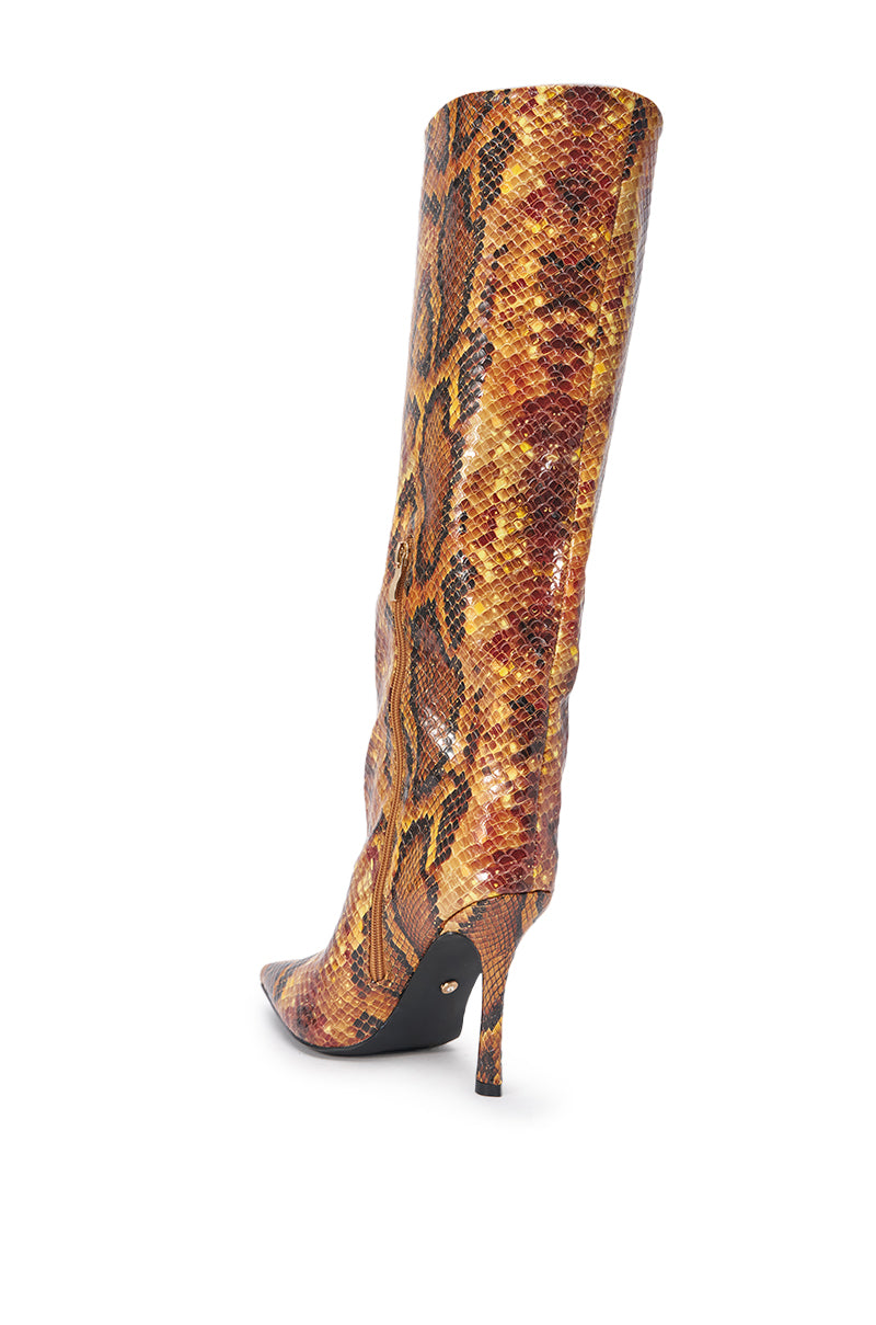 AZALEA WANG SIMONE ORANGE SNAKE STILETTO BOOT