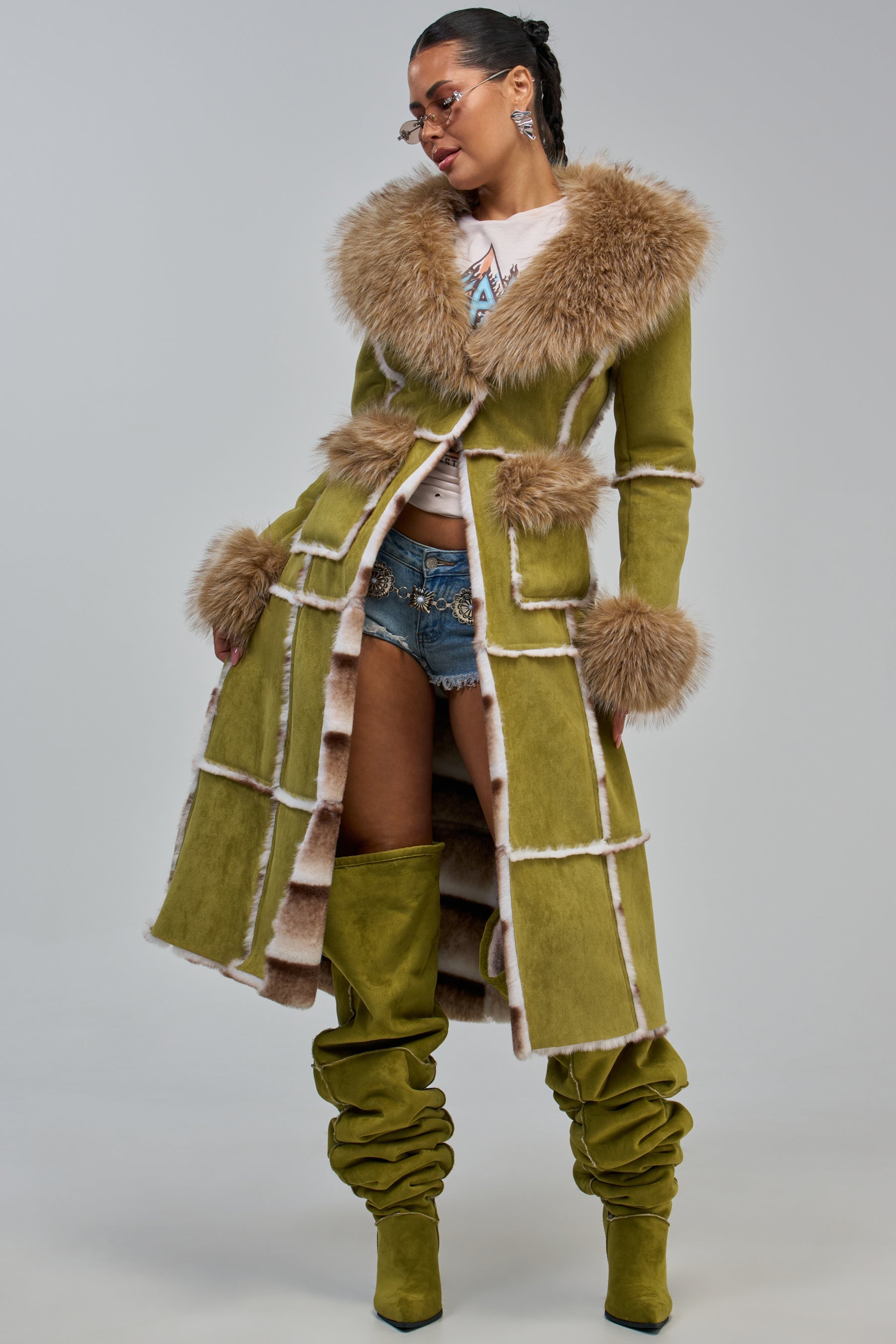 AZALEA WANG SONNET GREEN SUEDE STILETTO THIGH HIGH BOOT