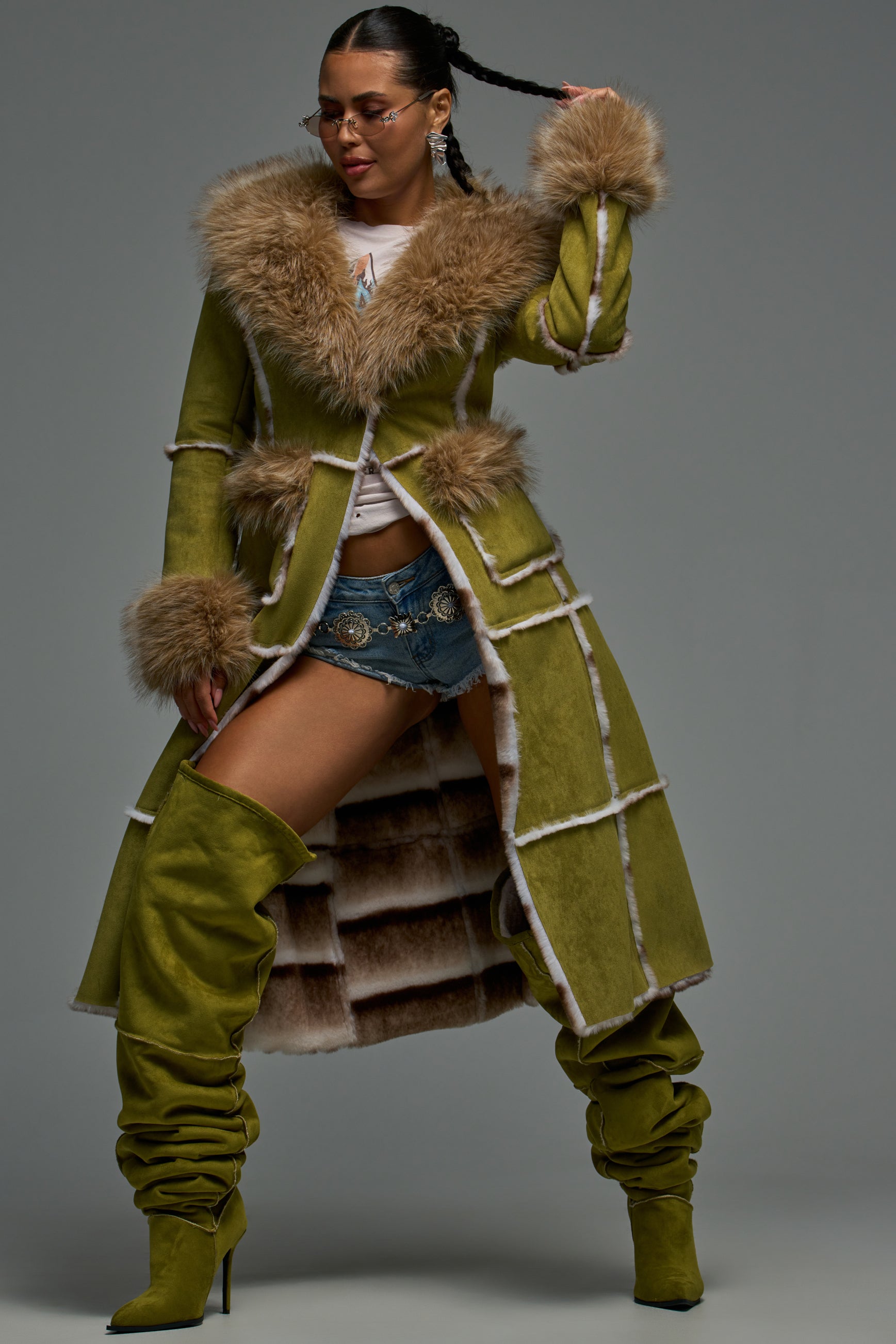 AZALEA WANG SONNET GREEN SUEDE STILETTO THIGH HIGH BOOT