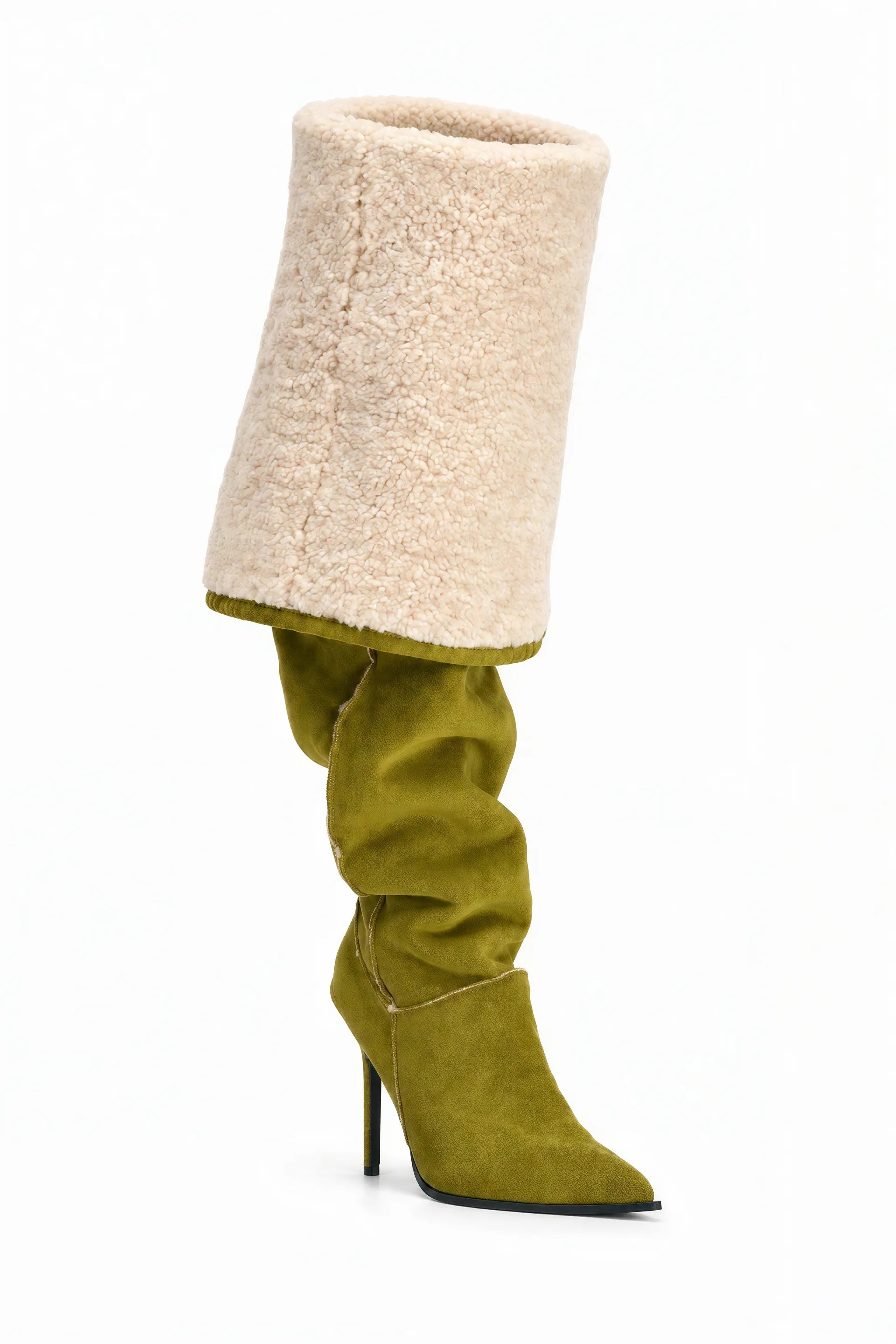 AZALEA WANG SONNET GREEN SUEDE STILETTO THIGH HIGH BOOT
