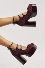 AZALEA WANG SPROUT BURGUNDY MARY JANE PLATFORM PUMP WITH BOW