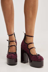 AZALEA WANG SPROUT BURGUNDY MARY JANE PLATFORM PUMP WITH BOW