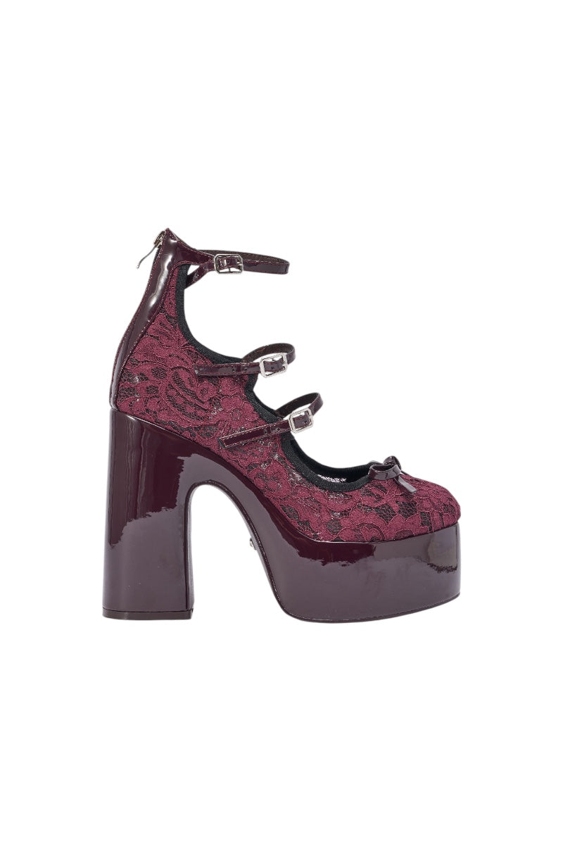AZALEA WANG SPROUT BURGUNDY MARY JANE PLATFORM PUMP WITH BOW