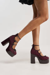 AZALEA WANG SPROUT BURGUNDY MARY JANE PLATFORM PUMP WITH BOW