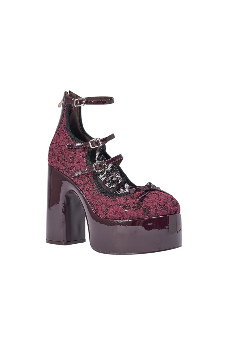 AZALEA WANG SPROUT BURGUNDY MARY JANE PLATFORM PUMP WITH BOW