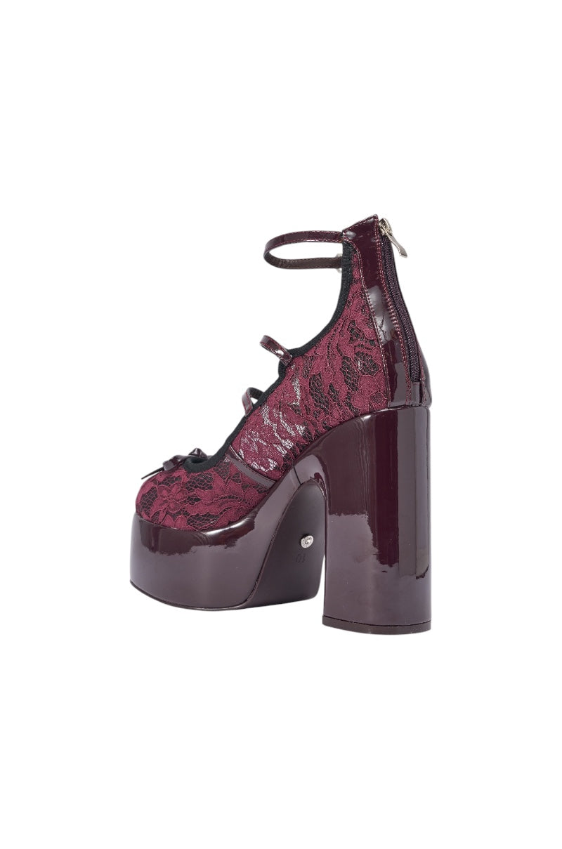 AZALEA WANG SPROUT BURGUNDY MARY JANE PLATFORM PUMP WITH BOW