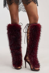 AZALEA WANG STAMOS MERLOT STILETTO SANDAL WITH FUR