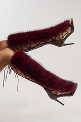 AZALEA WANG STAMOS MERLOT STILETTO SANDAL WITH FUR