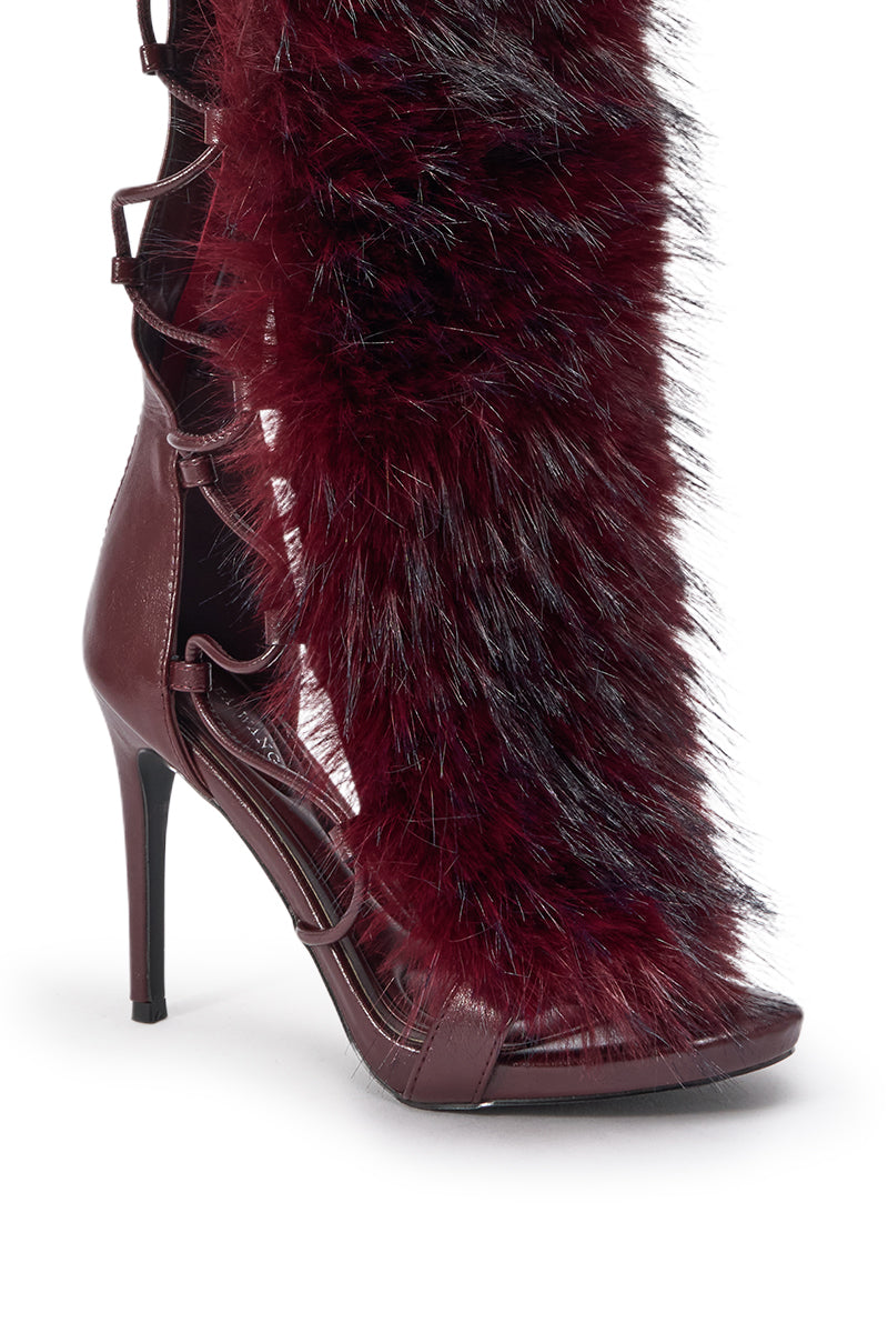 AZALEA WANG STAMOS MERLOT STILETTO SANDAL WITH FUR