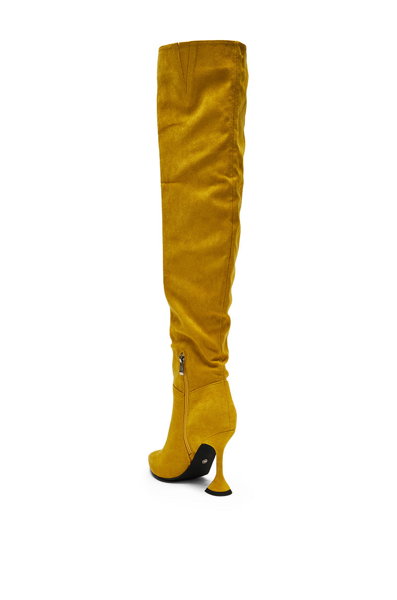 AZALEA WANG STEPHAN YELLOW FAUX SUEDE CHUNKY BOOT