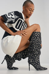 AZALEA WANG STERRE BLACK AND WHITE LEOPARD PRINT STILETTO BOOT