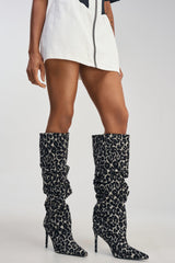 AZALEA WANG STERRE BLACK AND WHITE LEOPARD PRINT STILETTO BOOT