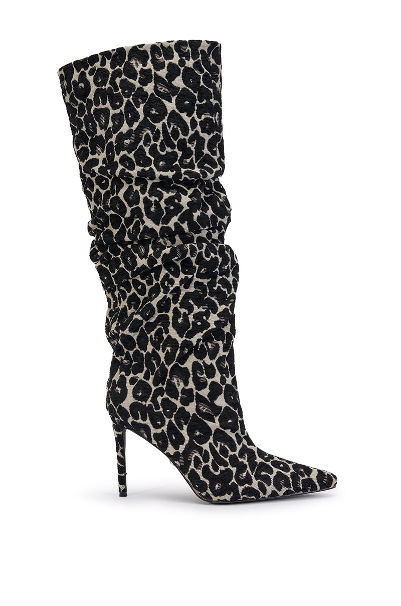 AZALEA WANG STERRE BLACK AND WHITE LEOPARD PRINT STILETTO BOOT
