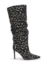 AZALEA WANG STERRE BLACK AND WHITE LEOPARD PRINT STILETTO BOOT