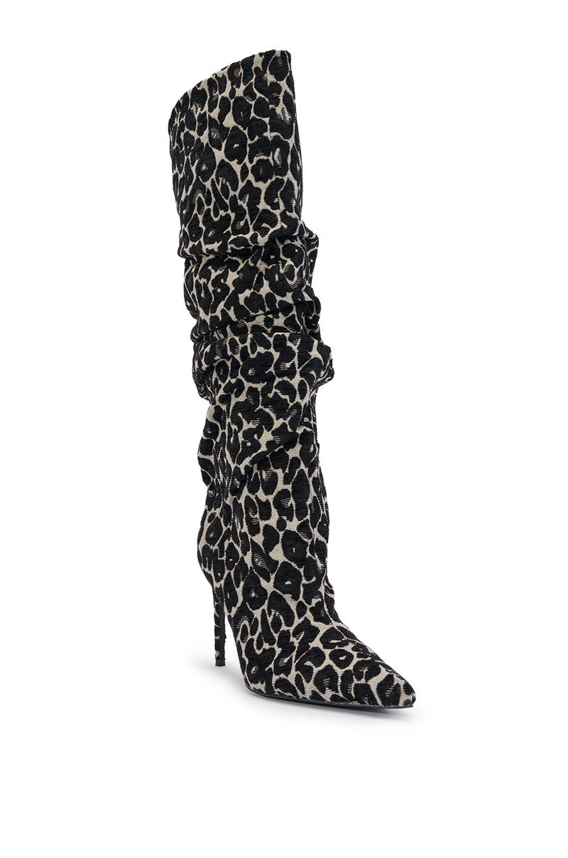 AZALEA WANG STERRE BLACK AND WHITE LEOPARD PRINT STILETTO BOOT