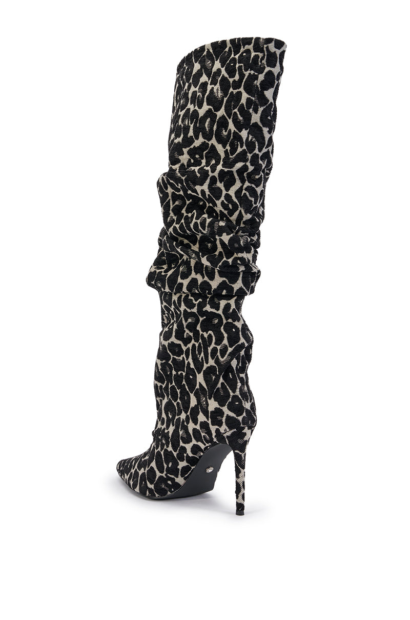 AZALEA WANG STERRE BLACK AND WHITE LEOPARD PRINT STILETTO BOOT