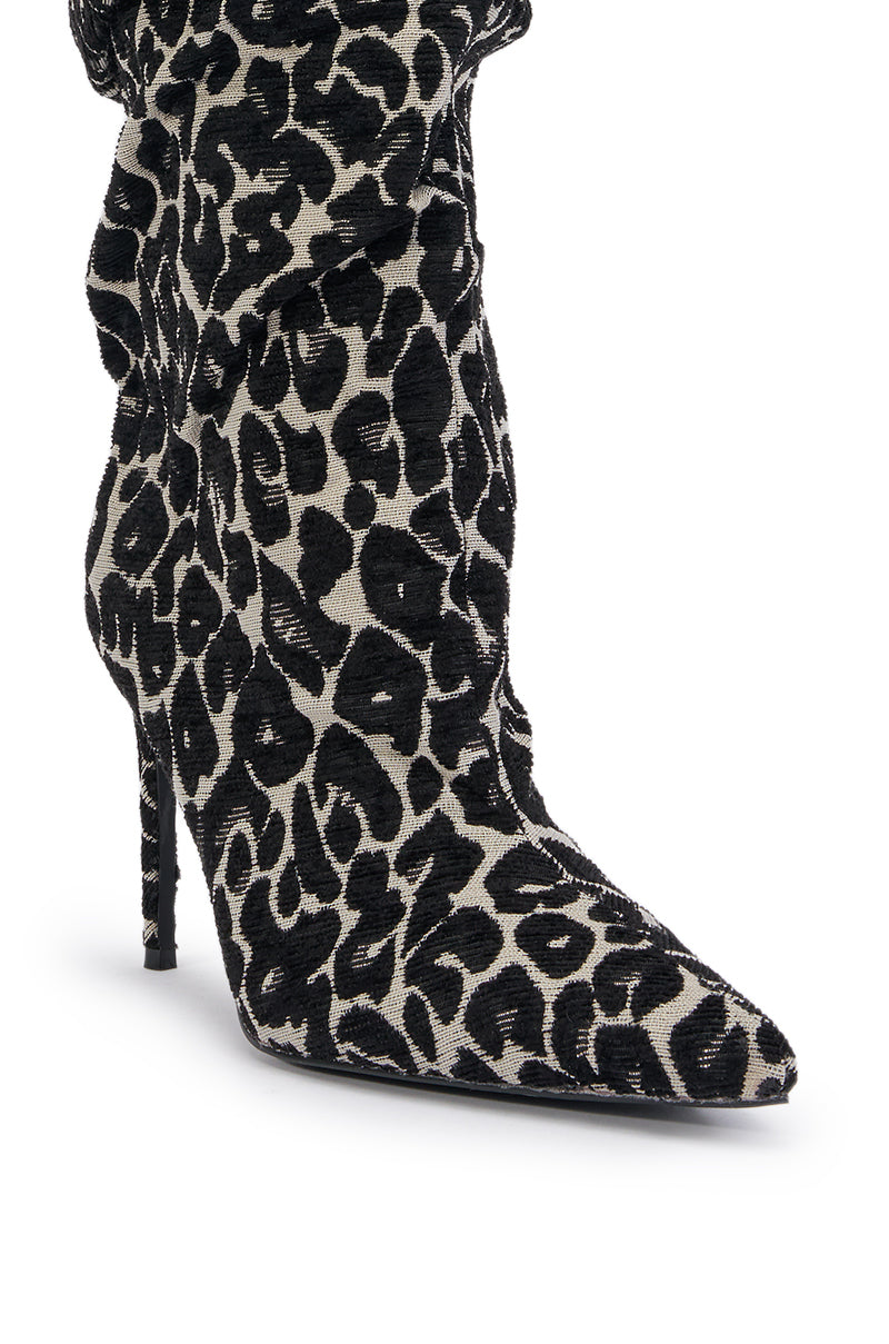 AZALEA WANG STERRE BLACK AND WHITE LEOPARD PRINT STILETTO BOOT
