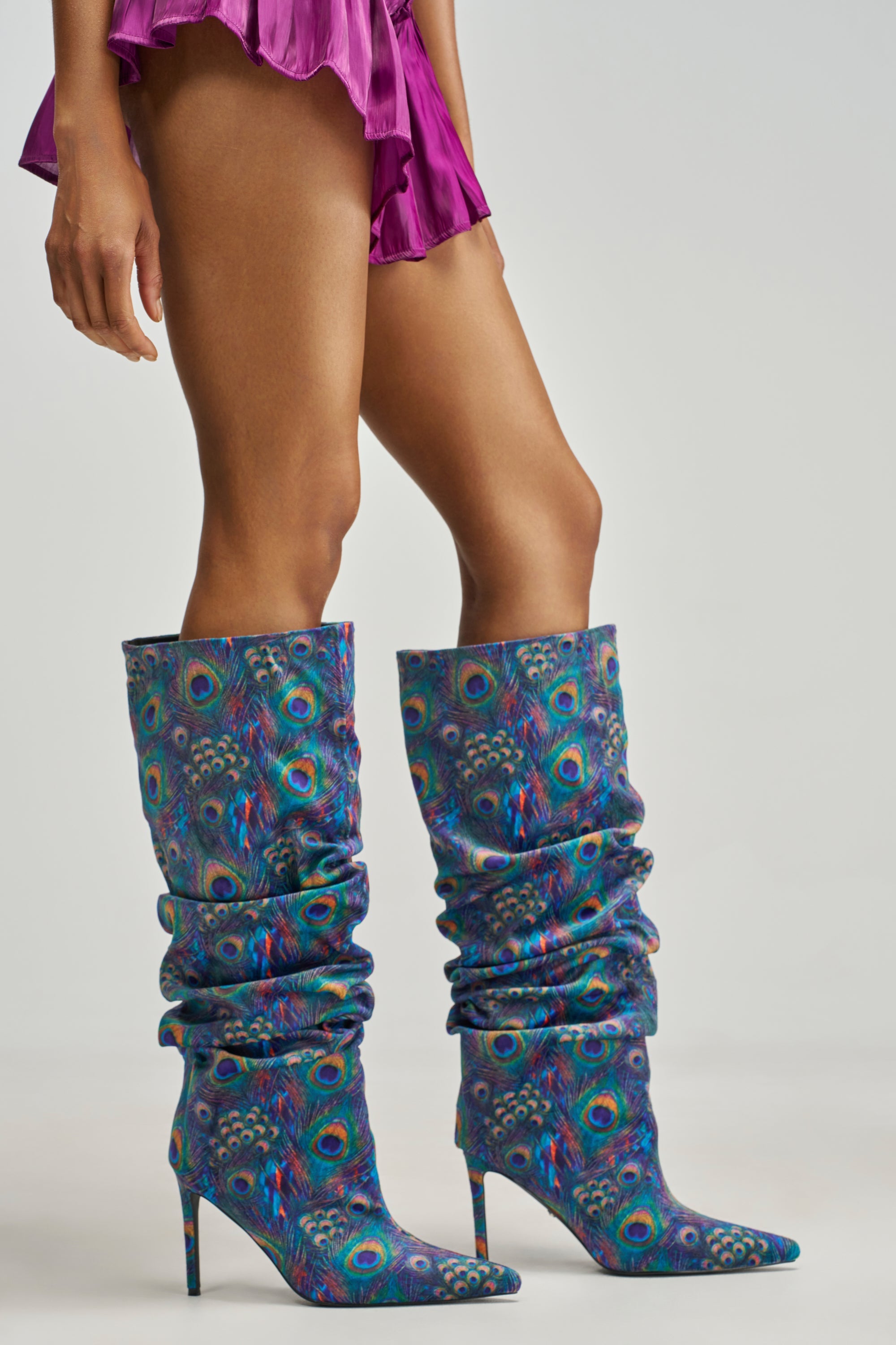 AZALEA WANG STERRE PEACOCK STILETTO RUCHED BOOT
