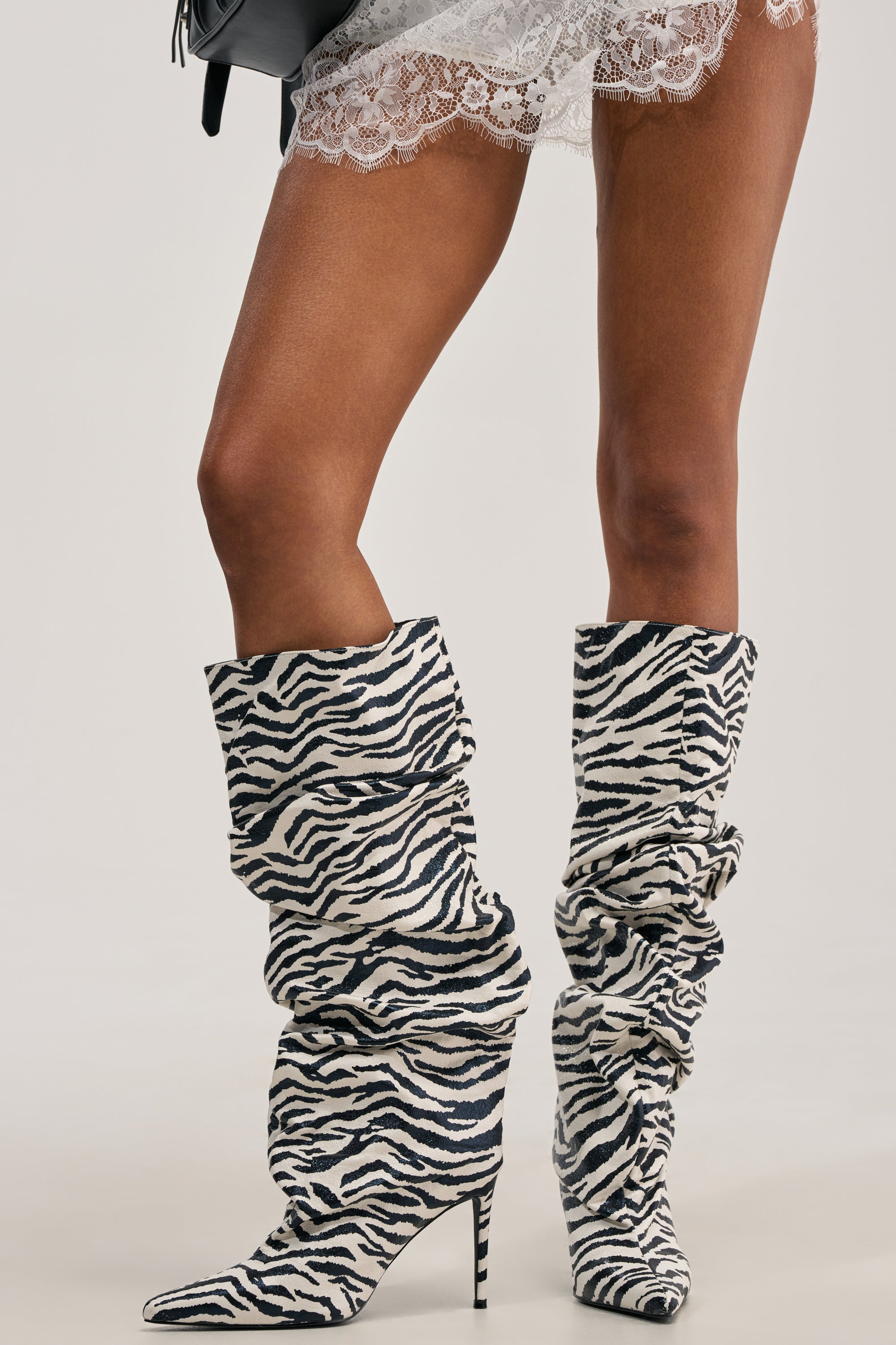AZALEA WANG STERRE BLACK AND WHITE ZEBRA PRINT STILETTO BOOT