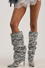 AZALEA WANG STERRE BLACK AND WHITE ZEBRA PRINT STILETTO BOOT