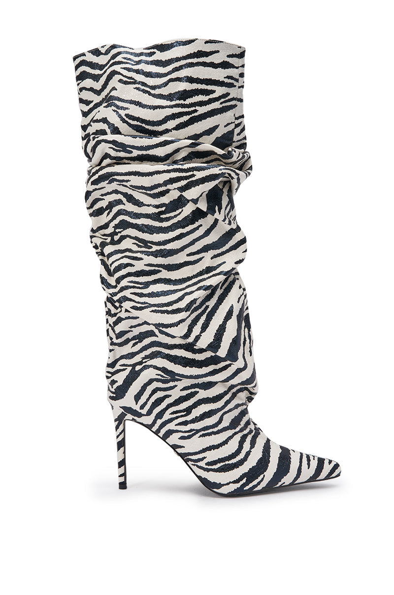 AZALEA WANG STERRE BLACK AND WHITE ZEBRA PRINT STILETTO BOOT