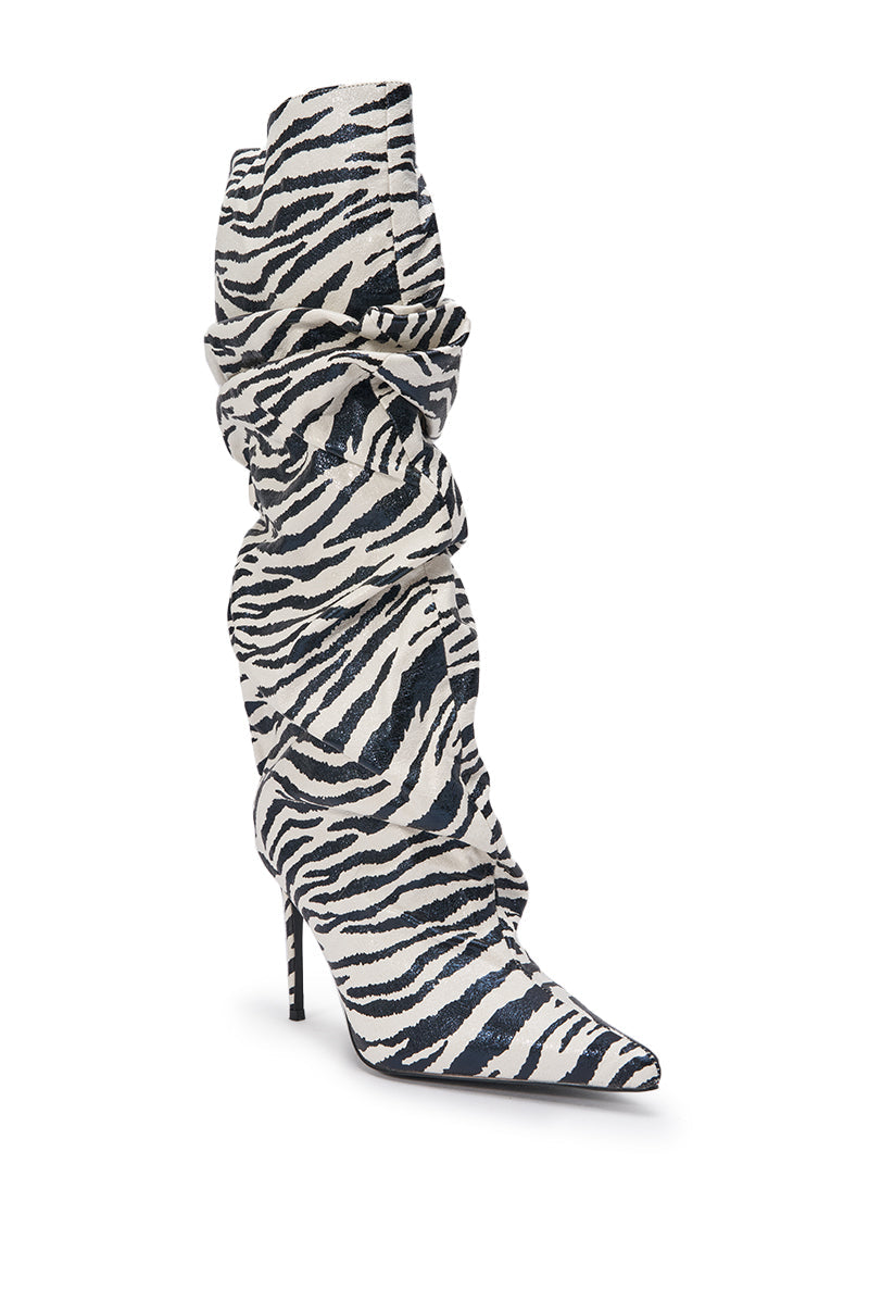 AZALEA WANG STERRE BLACK AND WHITE ZEBRA PRINT STILETTO BOOT