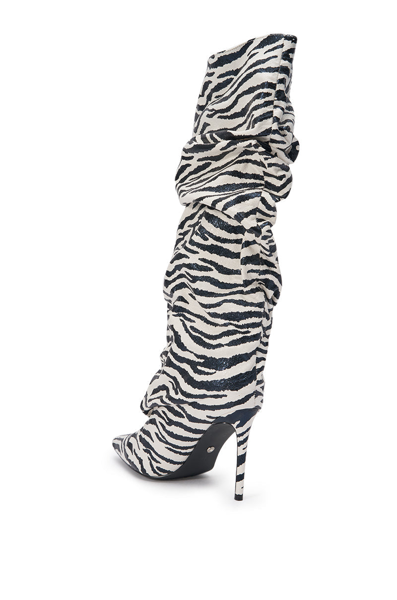 AZALEA WANG STERRE BLACK AND WHITE ZEBRA PRINT STILETTO BOOT