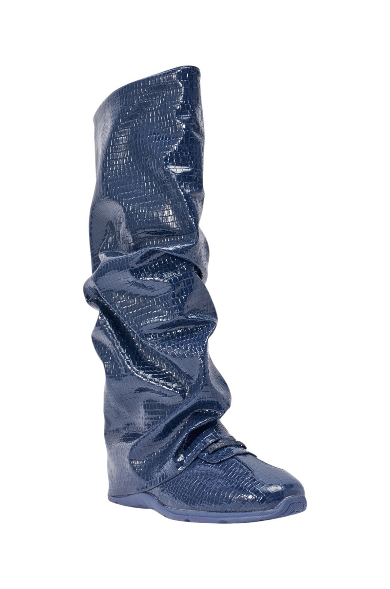 AZALEA WANG STRIDE NAVY CROC SNEAKER BOOT