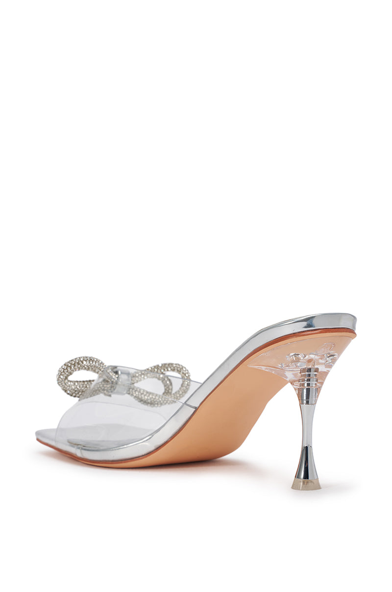 AZALEA WANG SWEET HEART SILVER BOW SANDAL STILETTO