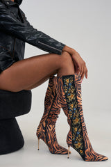 AZALEA WANG TULANE TIGER AND FLORAL STILETTO BOOT